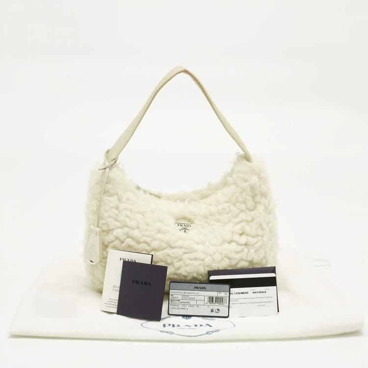 Pre Owned Prada White Wool Re-Edition 2000 Shoulder Bag