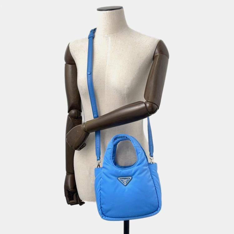 Pre Owned Prada Padded Re-Nylon 2-Way Handbag Light Blue Nylon