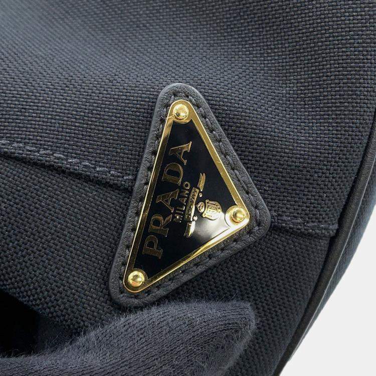Pre Owned Prada Jacquard 2Way Handbag Black Canvas Leather
