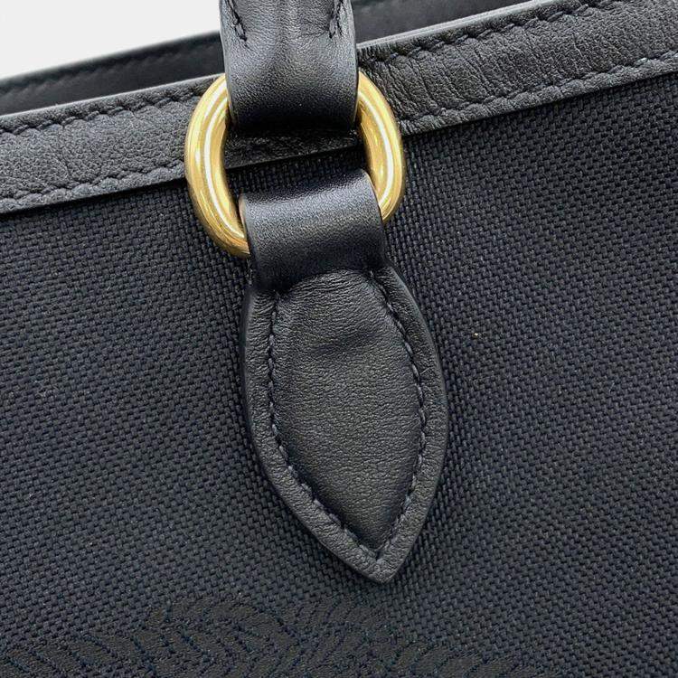 Pre Owned Prada Jacquard 2Way Handbag Black Canvas Leather