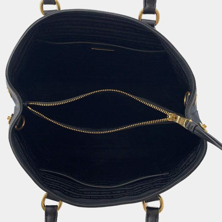 Pre Owned Prada Jacquard 2Way Handbag Black Canvas Leather