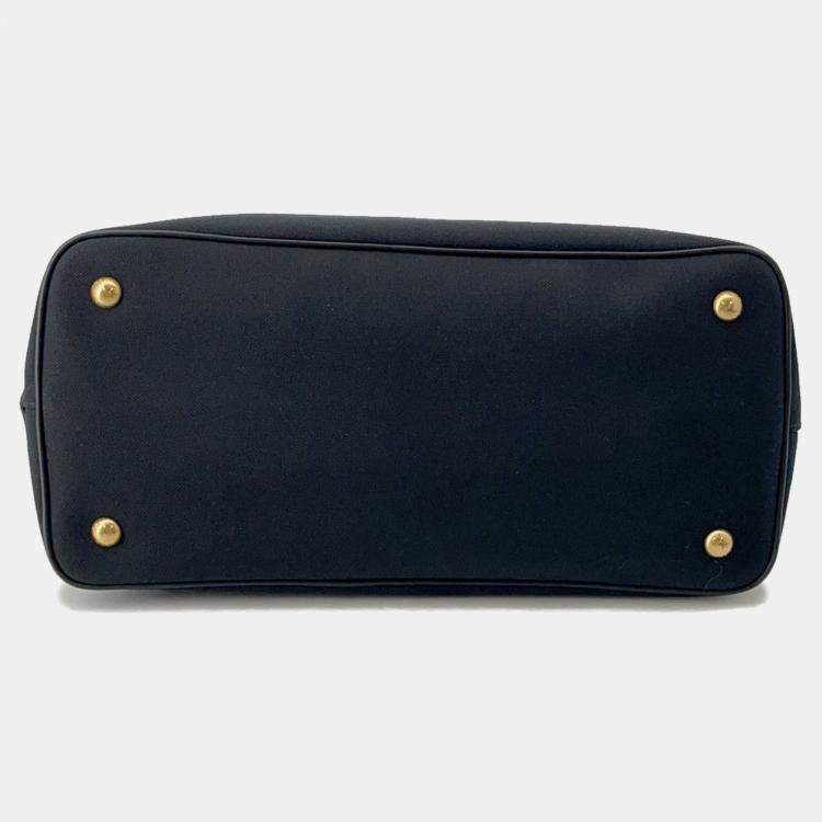 Pre Owned Prada Jacquard 2Way Handbag Black Canvas Leather