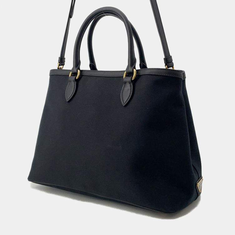 Pre Owned Prada Jacquard 2Way Handbag Black Canvas Leather