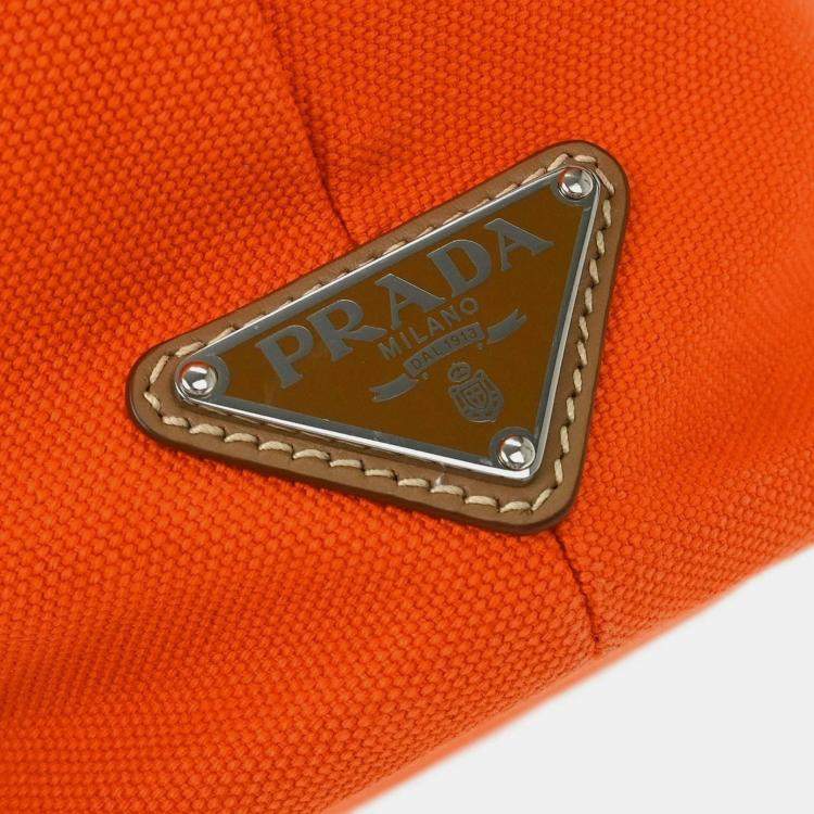Pre Owned Prada Orange Canvas Canapa 2way Tote Handbag