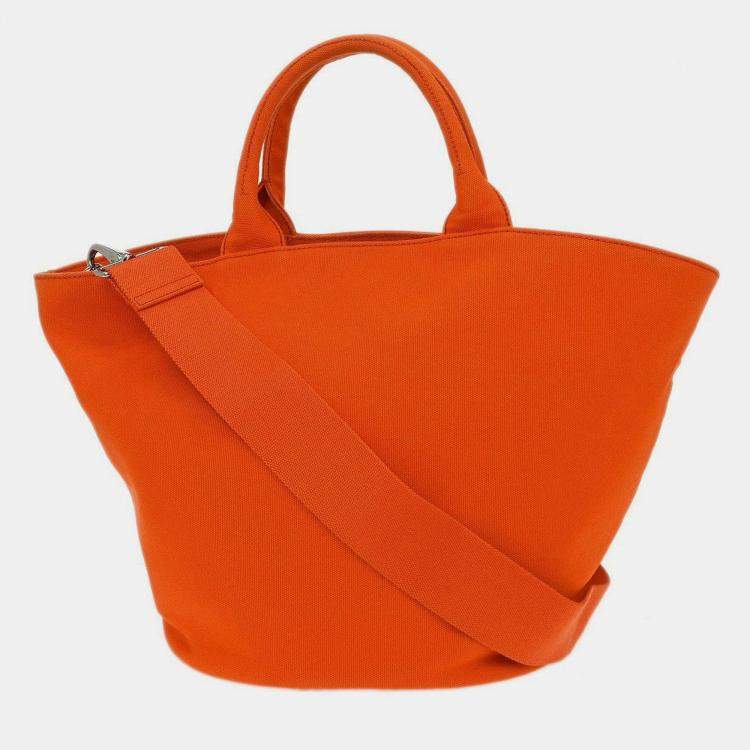 Pre Owned Prada Orange Canvas Canapa 2way Tote Handbag