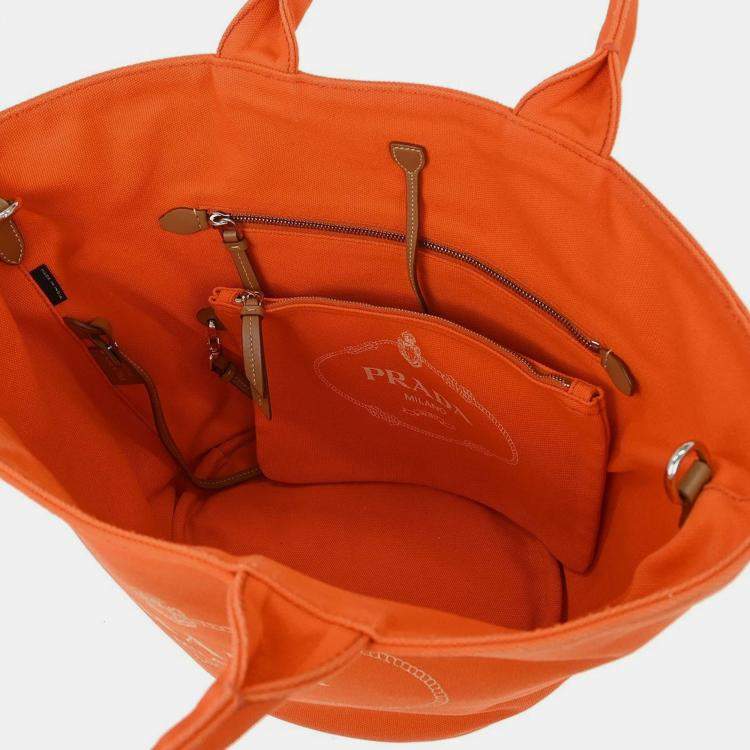 Pre Owned Prada Orange Canvas Canapa 2way Tote Handbag