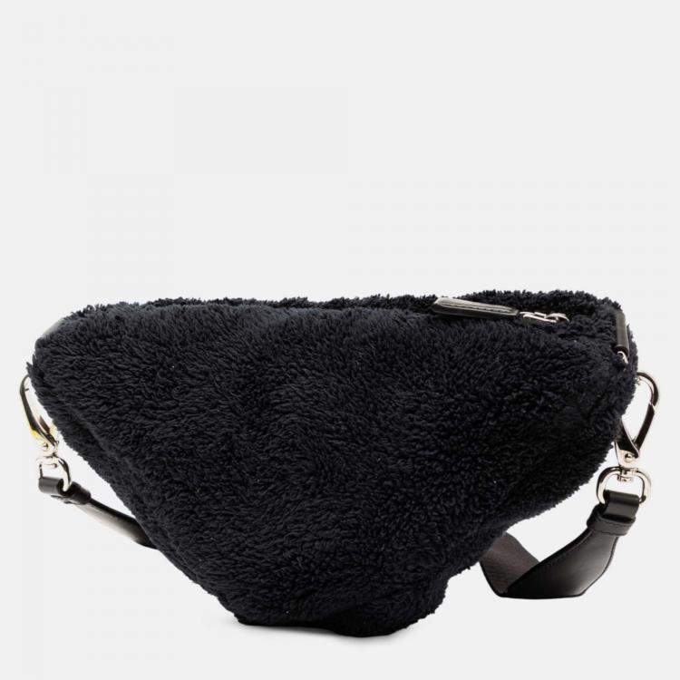 Pre Owned Prada Black Spugna Terry Cloth Triangle Logo Crossbody