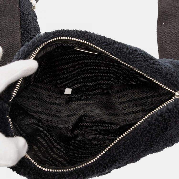 Pre Owned Prada Black Spugna Terry Cloth Triangle Logo Crossbody