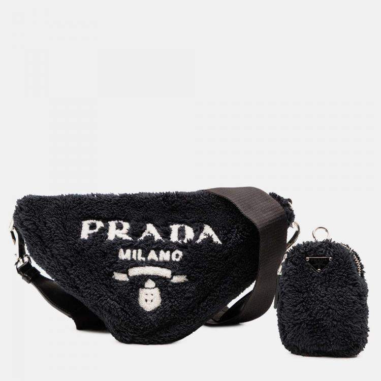 Pre Owned Prada Black Spugna Terry Cloth Triangle Logo Crossbody