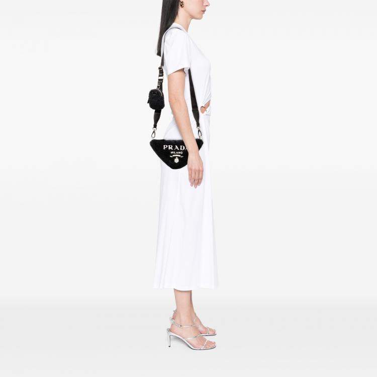 Pre Owned Prada Black Spugna Terry Cloth Triangle Logo Crossbody