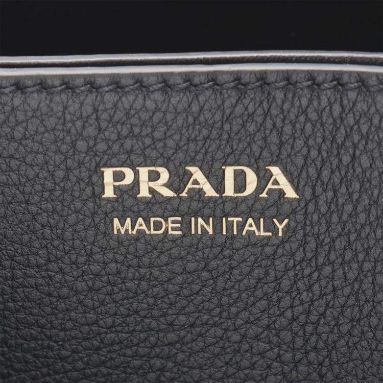 Pre Owned Prada Double Buckle Belt Medium Black Leather Shoulder Bag