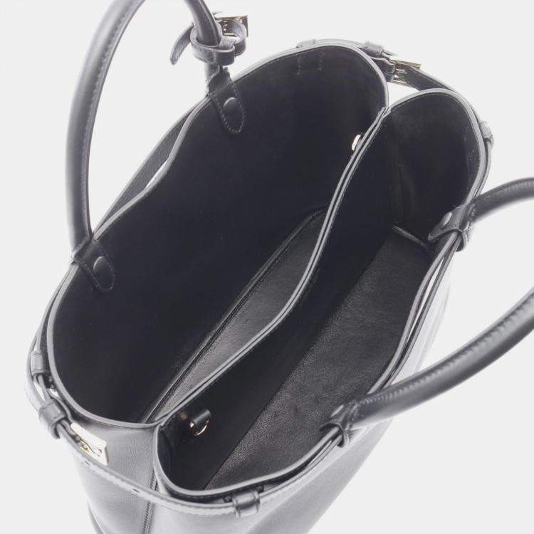 Pre Owned Prada Double Buckle Belt Medium Black Leather Shoulder Bag