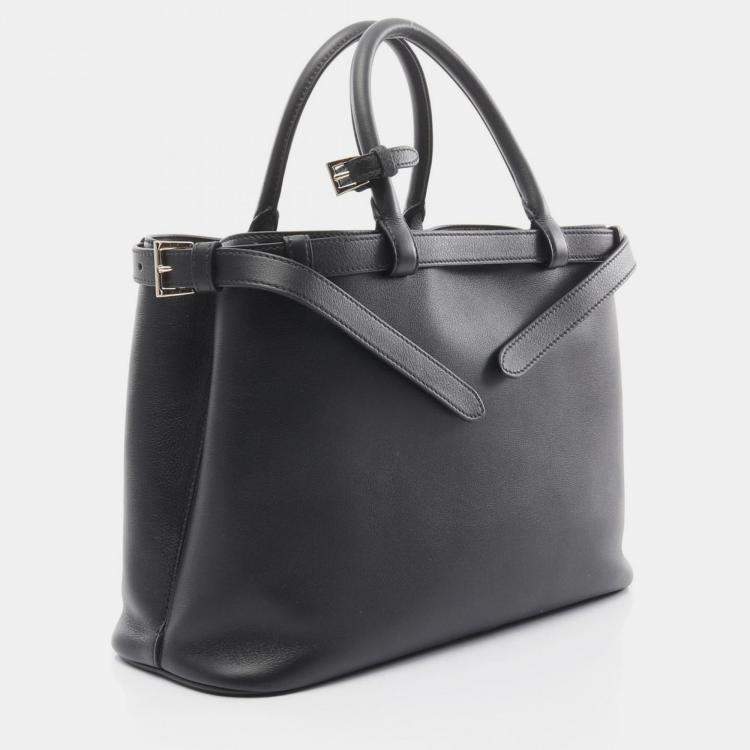 Pre Owned Prada Buckle Medium Black Leather Shoulder Bag