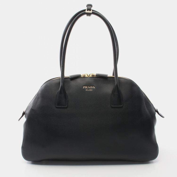 Pre Owned Prada Soft Grain Black Leather Tote Bag