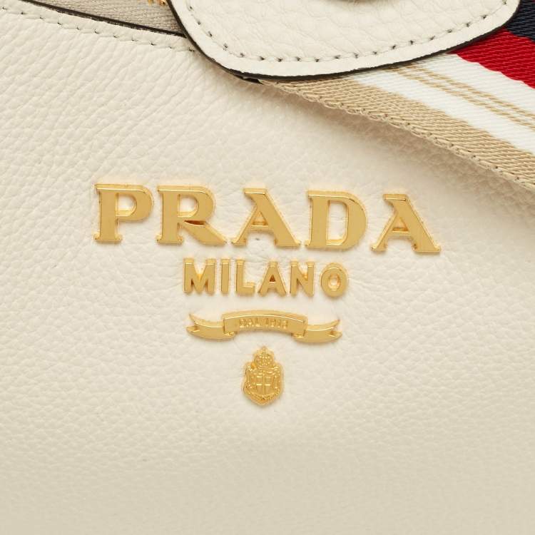 Pre Owned Prada Off White Leather Shoulder Bag
