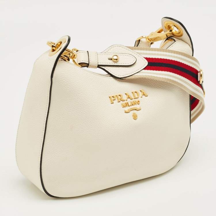 Pre Owned Prada Off White Leather Shoulder Bag