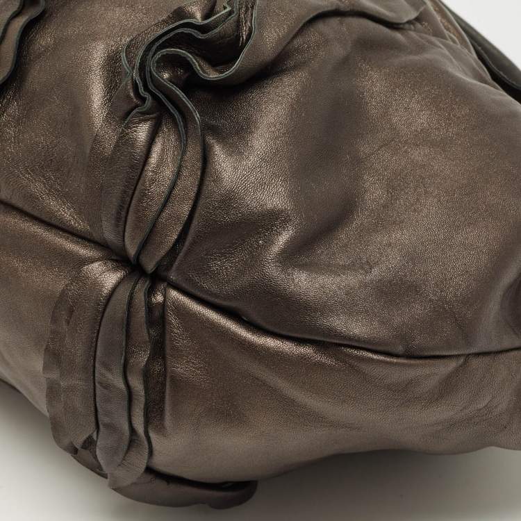 Pre Owned Prada Metallic Ruffle Leather Mordore Hobo