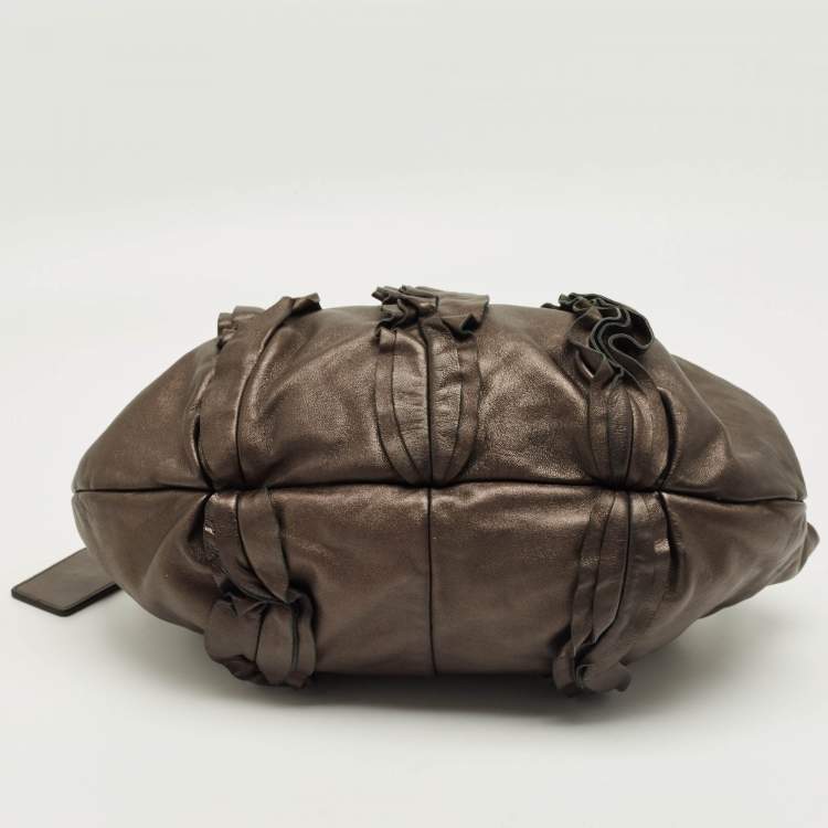 Pre Owned Prada Metallic Ruffle Leather Mordore Hobo