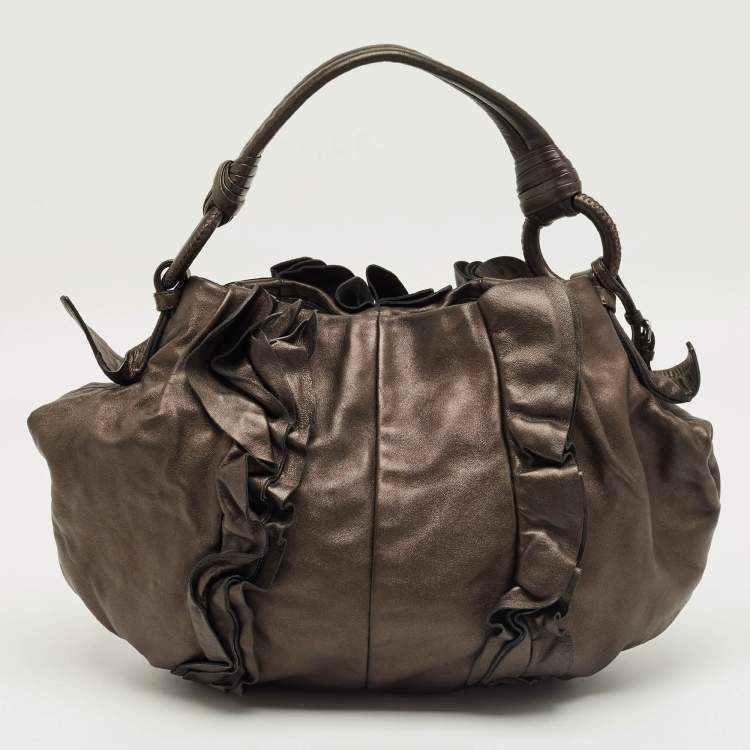 Pre Owned Prada Metallic Ruffle Leather Mordore Hobo