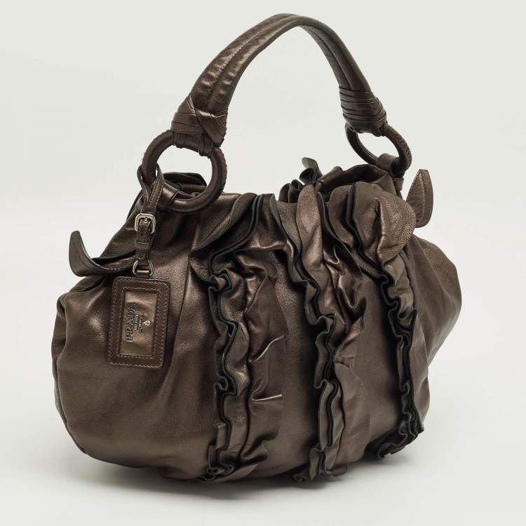 Pre Owned Prada Metallic Ruffle Leather Mordore Hobo