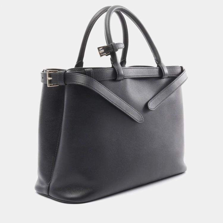 Pre Owned Prada Medium Double Buckle Belt Handbag Leather Black