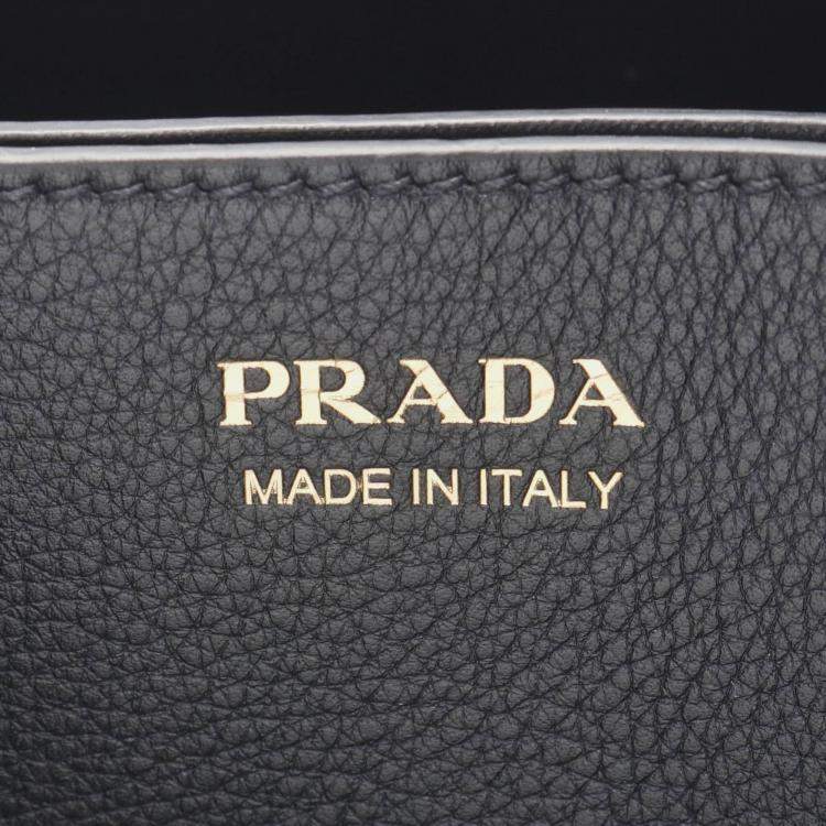 Pre Owned Prada Medium Double Buckle Belt Handbag Leather Black