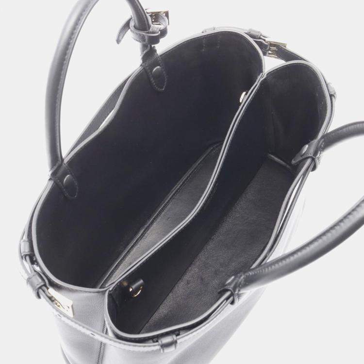 Pre Owned Prada Medium Double Buckle Belt Handbag Leather Black