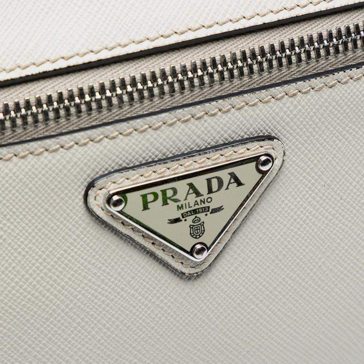 Pre Owned Prada White Saffiano Travel Triangle Wristlet Crossbody