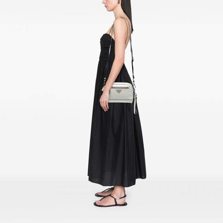 Pre Owned Prada White Saffiano Travel Triangle Wristlet Crossbody