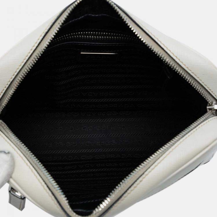 Pre Owned Prada White Saffiano Travel Triangle Wristlet Crossbody