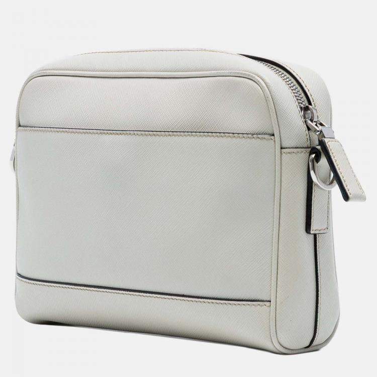 Pre Owned Prada White Saffiano Travel Triangle Wristlet Crossbody