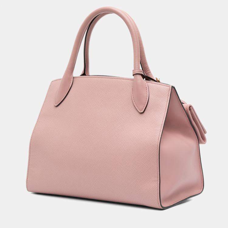 Pre Owned Prada Pink Small Saffiano Cuir Monochrome Top Handle Tote