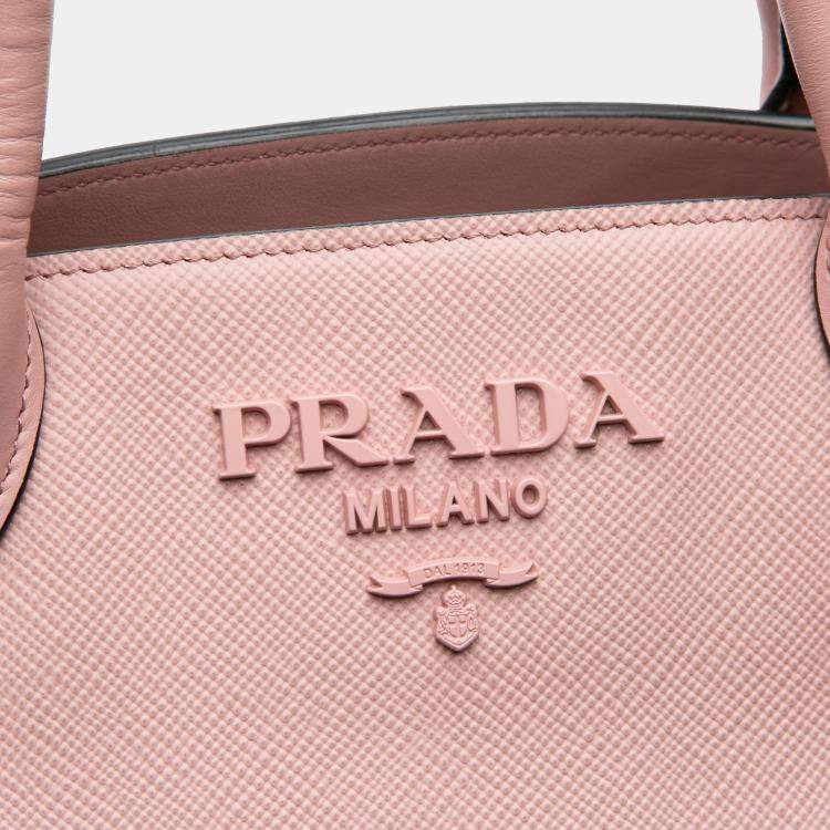 Pre Owned Prada Pink Small Saffiano Cuir Monochrome Top Handle Tote