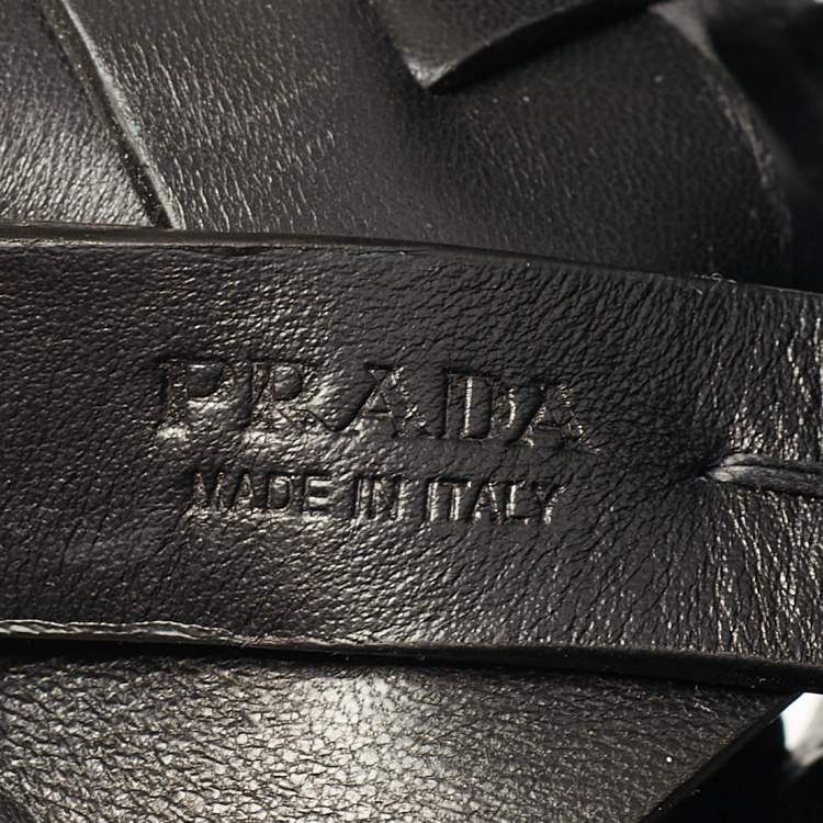 Pre Owned Prada Black Intreccio Leather Tress Bucket Bag