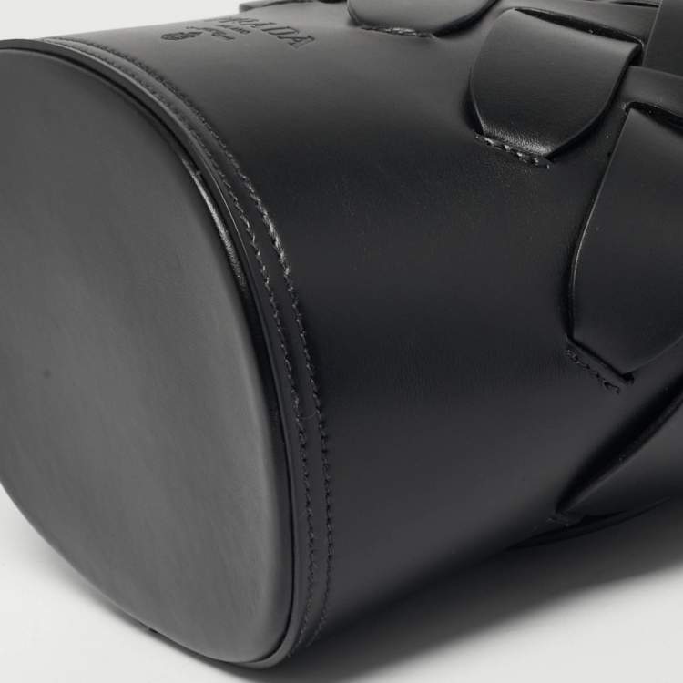 Pre Owned Prada Black Intreccio Leather Tress Bucket Bag