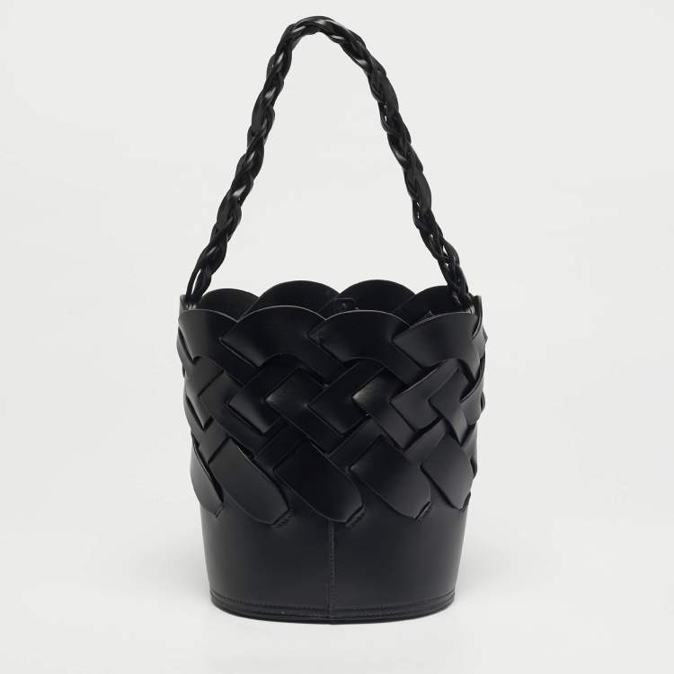 Pre Owned Prada Black Intreccio Leather Tress Bucket Bag