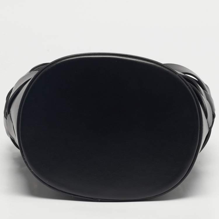 Pre Owned Prada Black Intreccio Leather Tress Bucket Bag