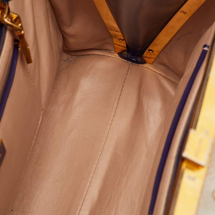 Pre Owned Prada Multicolor Saffiano Patent Leather Crystal Embellished Pyramid Frame Satchel