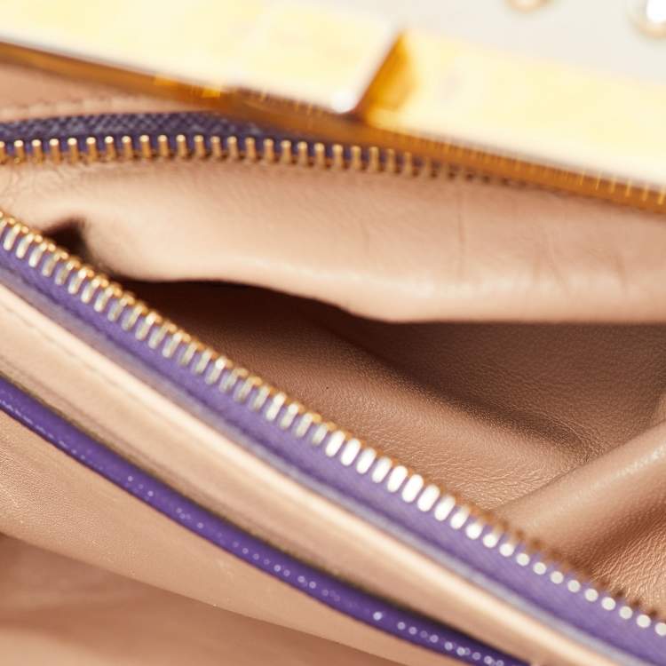 Pre Owned Prada Multicolor Saffiano Patent Leather Crystal Embellished Pyramid Frame Satchel