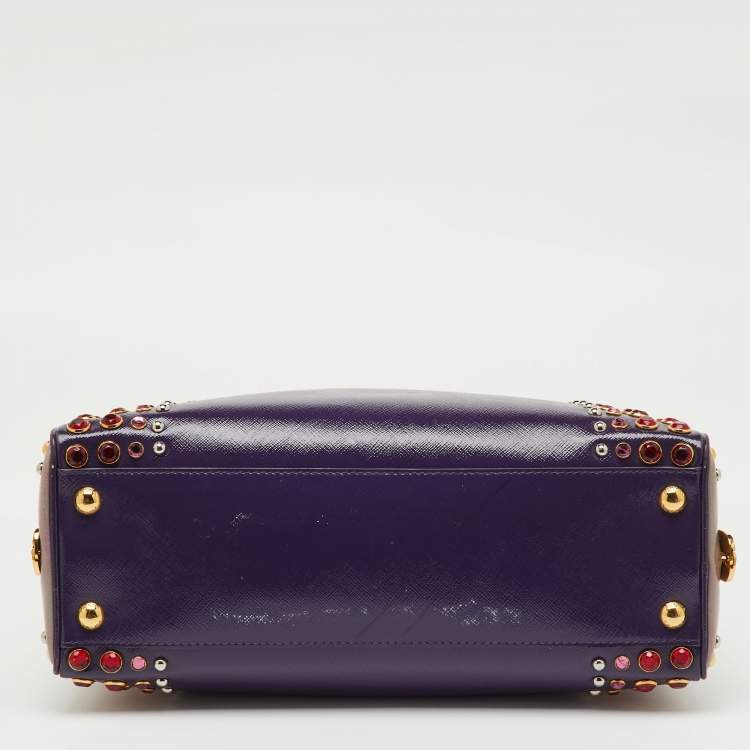 Pre Owned Prada Multicolor Saffiano Patent Leather Crystal Embellished Pyramid Frame Satchel