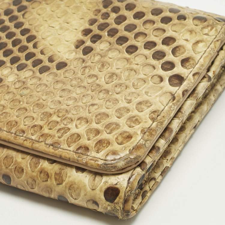 Pre Owned Prada Cream Python Logo Flap Continental Wallet