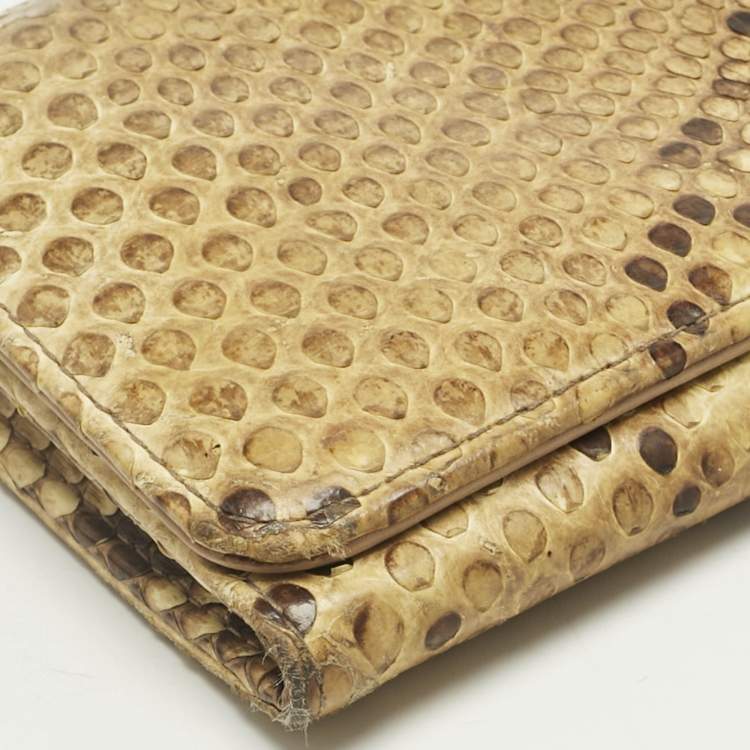 Pre Owned Prada Cream Python Logo Flap Continental Wallet