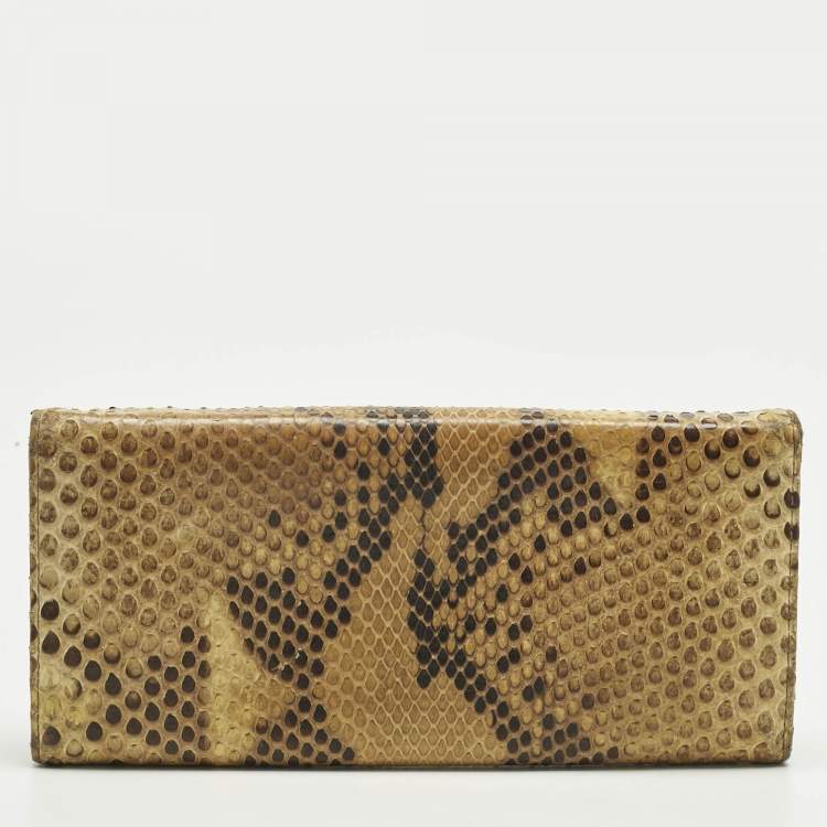 Pre Owned Prada Cream Python Logo Flap Continental Wallet