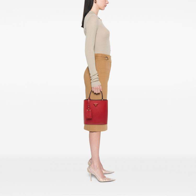 Pre Owned Prada Red Medium Saffiano Cuir Panier Satchel