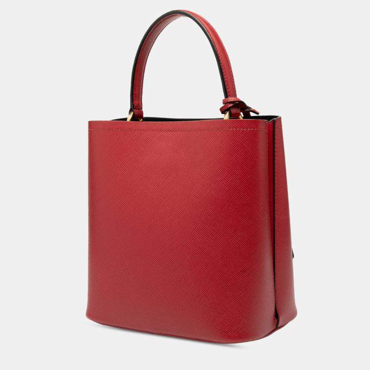Pre Owned Prada Red Medium Saffiano Cuir Panier Satchel