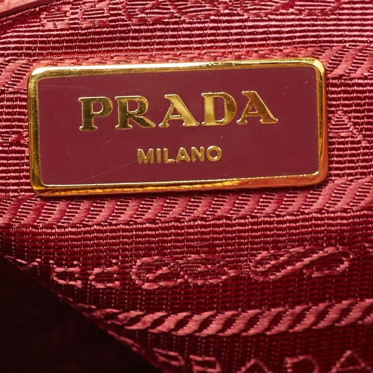 Pre Owned Prada Dark Pink Saffiano Lux Leather Mini Double Zip Tote