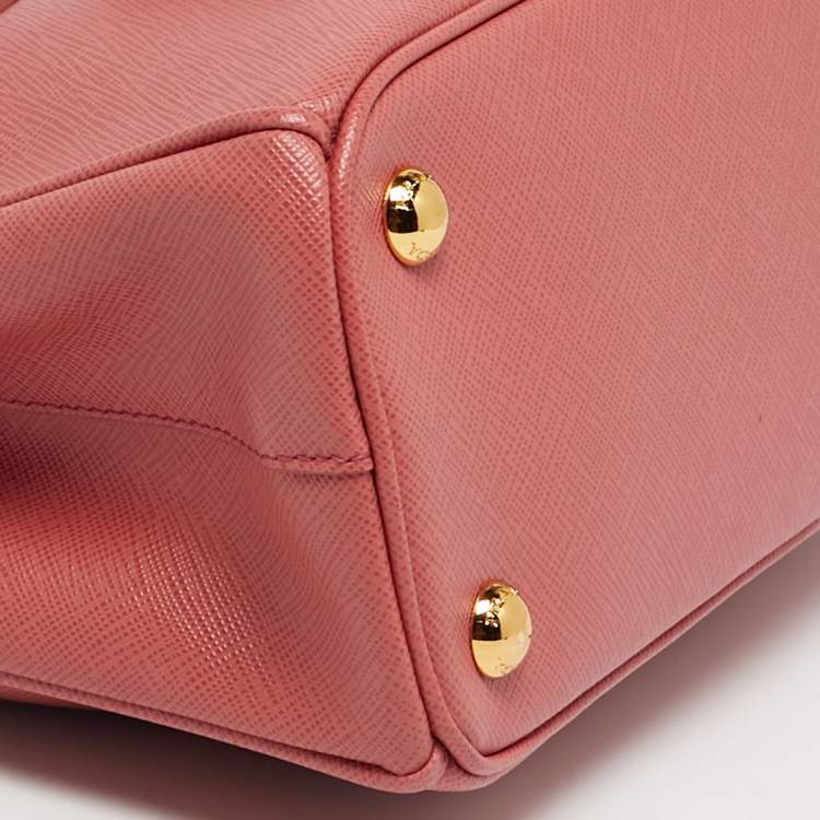 Pre Owned Prada Dark Pink Saffiano Lux Leather Mini Double Zip Tote