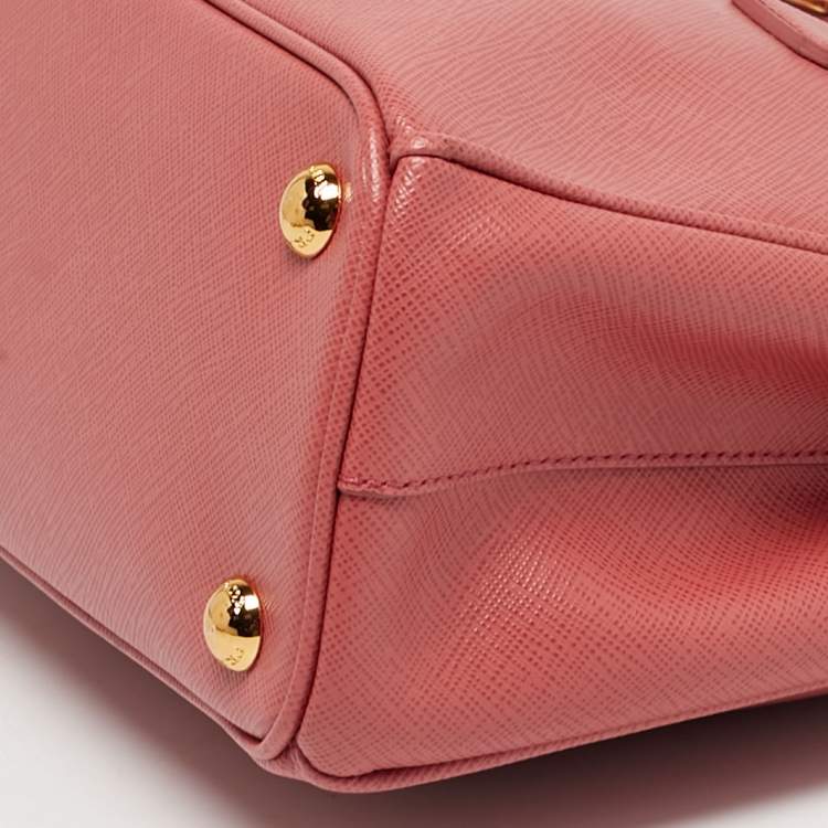 Pre Owned Prada Dark Pink Saffiano Lux Leather Mini Double Zip Tote