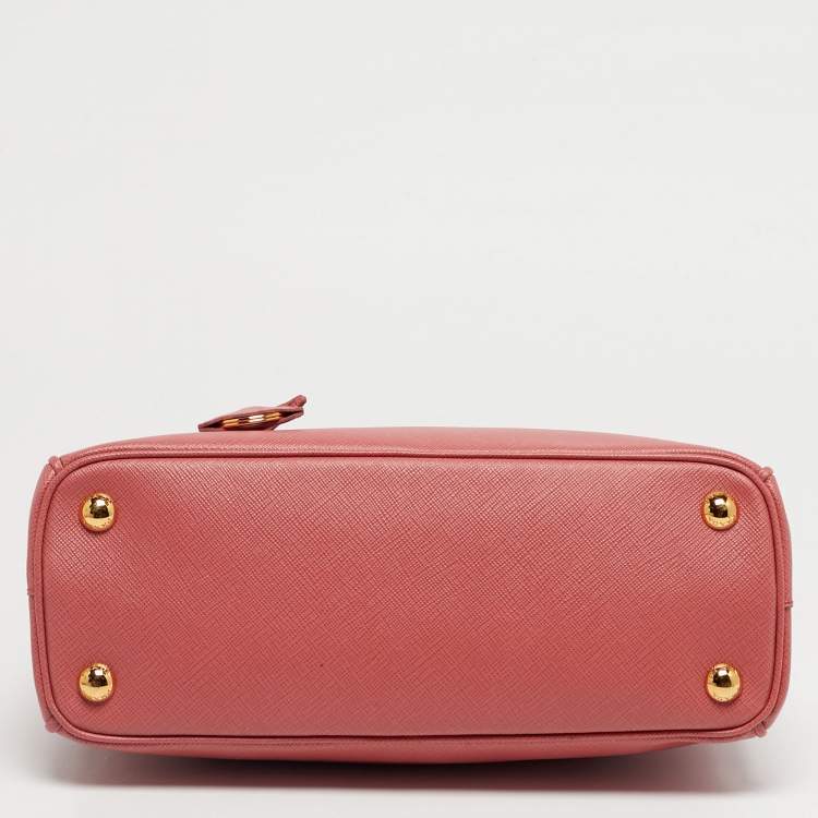 Pre Owned Prada Dark Pink Saffiano Lux Leather Mini Double Zip Tote