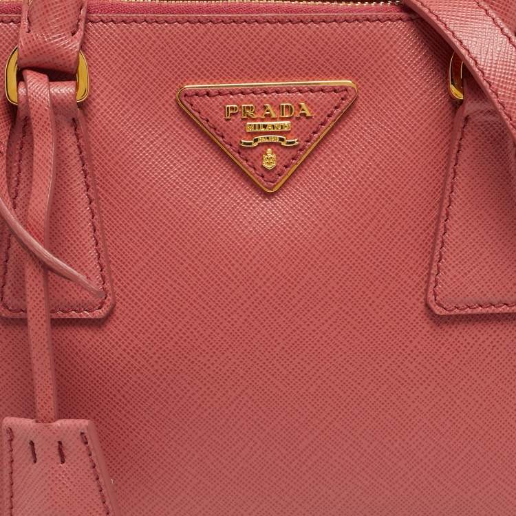 Pre Owned Prada Dark Pink Saffiano Lux Leather Mini Double Zip Tote